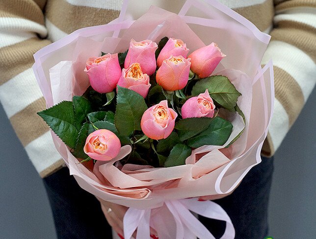 Bouquet of 9 pink peony roses “Spring Charm” photo