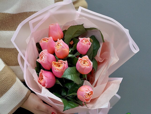 Bouquet of 9 pink peony roses “Spring Charm” photo
