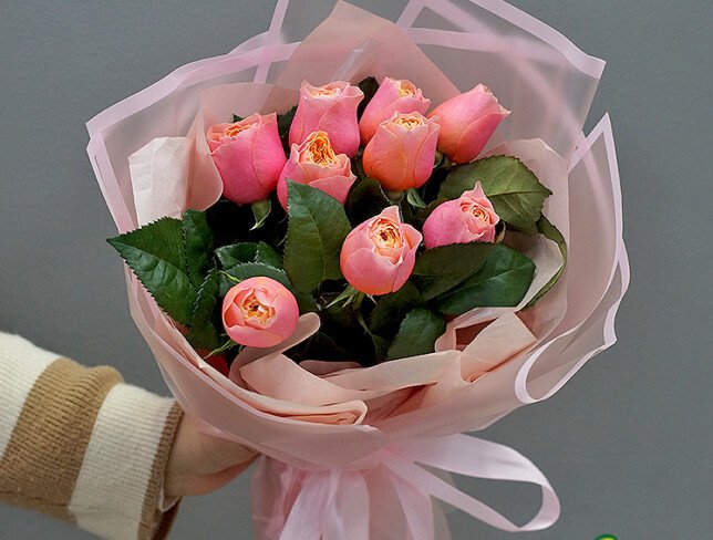 Bouquet of 9 pink peony roses “Spring Charm” photo