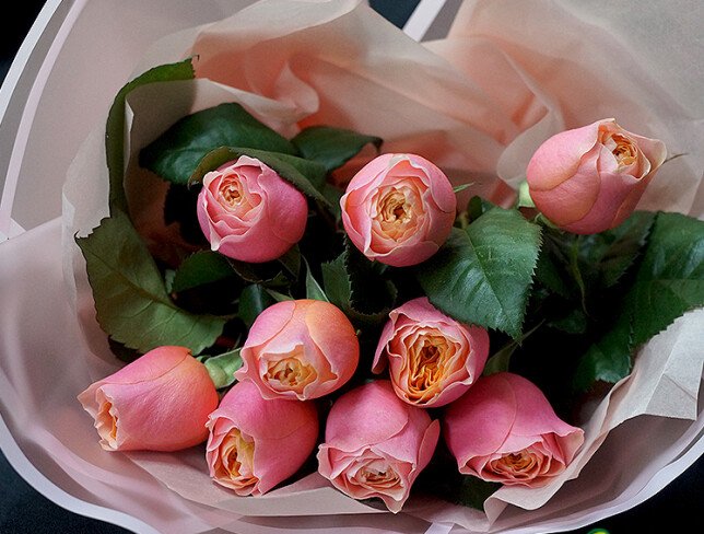 Bouquet of 9 pink peony roses “Spring Charm” photo
