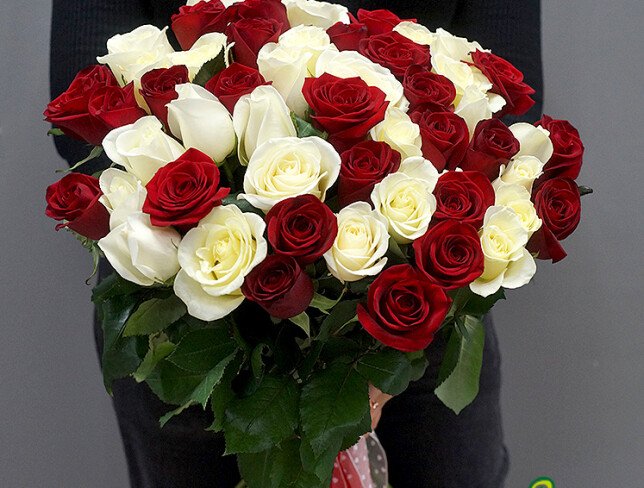 Buchet din 51 trandafir alb si rosu 60 cm foto