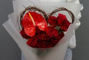Bouquet with red roses and anthurium "Exotic Love" — photo 2
