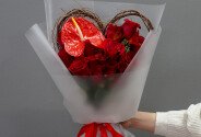 Bouquet with red roses and anthurium "Exotic Love" — photo 1