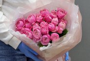 Bouquet of 7 Silva Pink peony-style roses, 50 cm — photo 4
