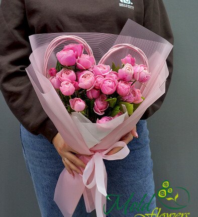Bouquet of peony roses Silva Pink 50 cm “Sweet Compliment” photo 394x433