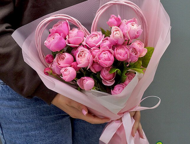 Bouquet of peony roses Silva Pink 50 cm “Sweet Compliment” photo