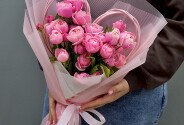 Bouquet of peony roses Silva Pink 50 cm “Sweet Compliment” — photo 4