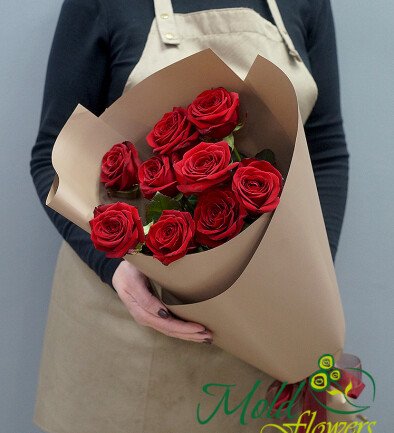 Bouquet of 9 red roses 70 cm