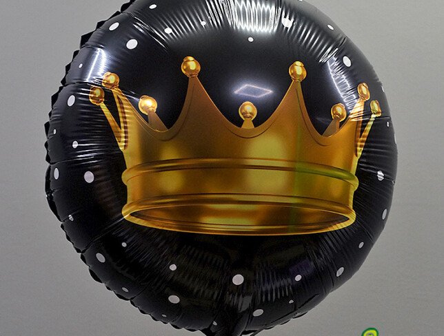 Black foil balloon with helium with crown photo