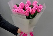 Букет из 15 розовых роз 60 см — фото 3