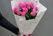 Bouquet of 11 pink roses, 60 cm — photo 1