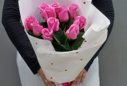 Bouquet of 11 pink roses, 60 cm — photo 2