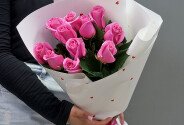 Bouquet of 11 pink roses, 60 cm — photo 3