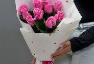 Bouquet of 11 pink roses, 60 cm — photo 4