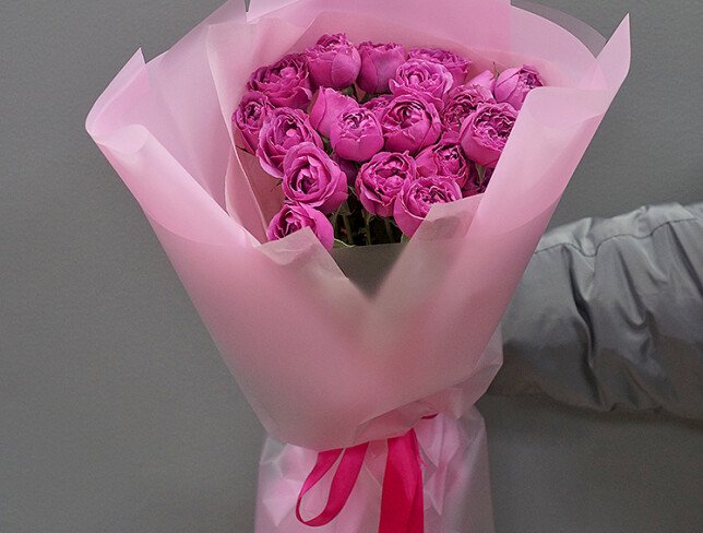 Bouquet of 9 pink spray peony roses “Misty Bubbles” photo