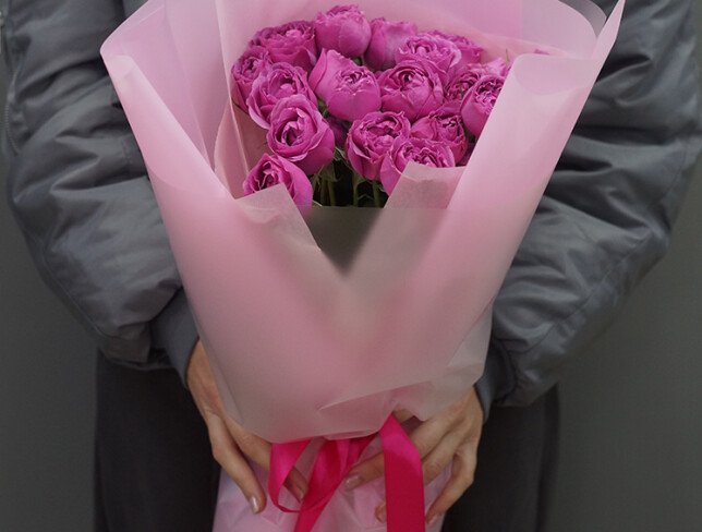 Bouquet of 9 pink spray peony roses “Misty Bubbles” photo