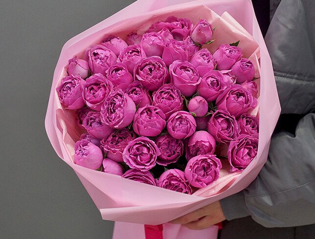 Bouquet of 15 pink spray peony roses “Misty Bubbles” photo