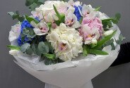 Bouquet of hydrangeas, tulips and orchids “White Harmony” — photo 3