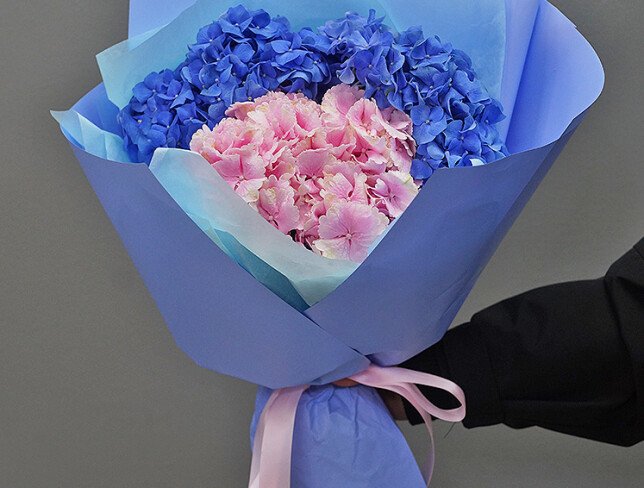 Bouquet of Three Hydrangeas in Soft Tones photo