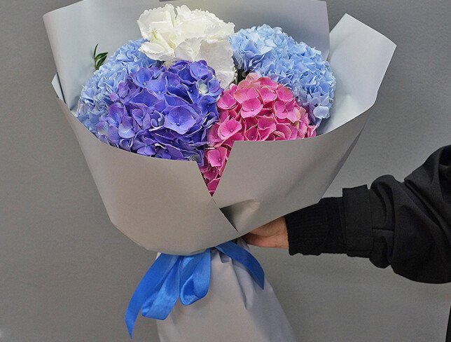 Buchet din hortensii multicolore „Nuante proaspete” foto