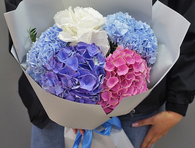 Buchet din hortensii multicolore „Nuante proaspete” foto