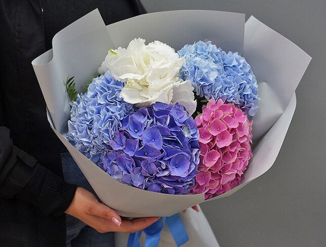 Buchet din hortensii multicolore „Nuante proaspete” foto