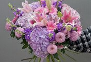 Bouquet of Purple Hydrangeas, Pink Lilies and Gerberas — photo 4