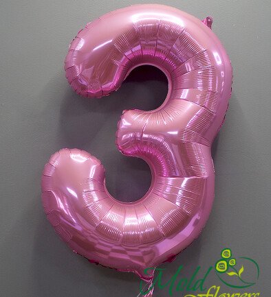 Balon cifra din folie "3" roz foto 394x433