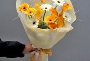 Bouquet with Gerberas and Calla Lilies “Sunny Sunrise” — photo 1