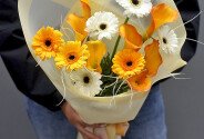 Bouquet with Gerberas and Calla Lilies “Sunny Sunrise” — photo 2