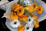 Bouquet with Gerberas and Calla Lilies “Sunny Sunrise” — photo 4