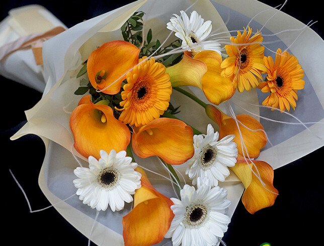 Bouquet with Gerberas and Calla Lilies “Sunny Sunrise” photo