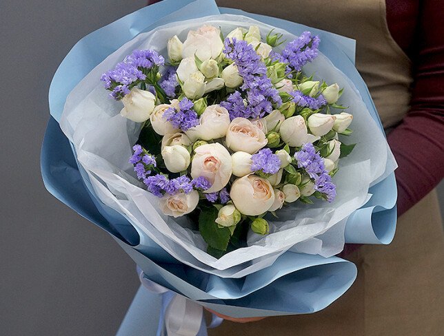 Bouquet of Peony Roses and Statice photo