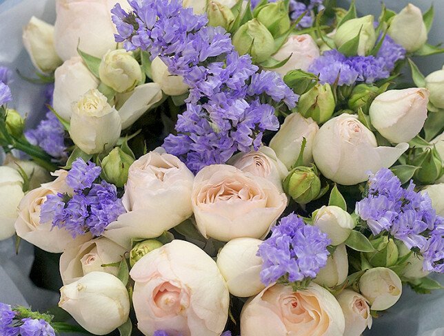 Bouquet of Peony Roses and Statice photo