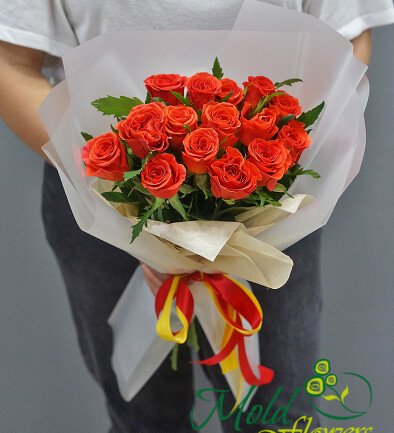 Bouquet of 15 Orange Roses 40 cm photo 394x433