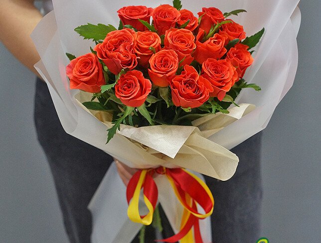 Bouquet of 15 Orange Roses 40 cm photo