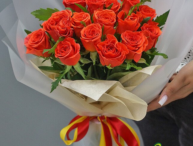 Bouquet of 15 Orange Roses 40 cm photo