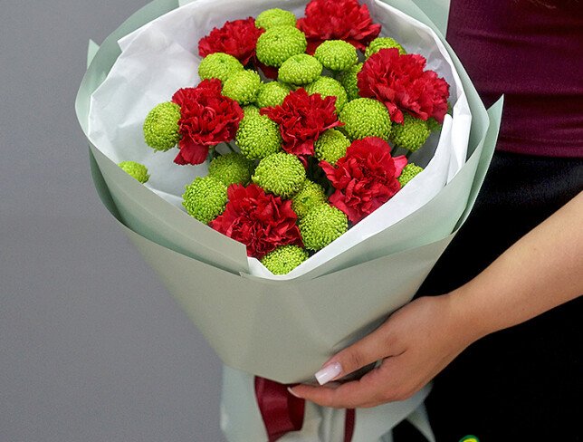 Bouquet of Red Dianthus and Chrysanthemums photo