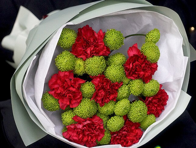 Bouquet of Red Dianthus and Chrysanthemums photo