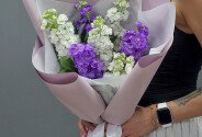 Buchet din matthiola mov si albe — foto 2