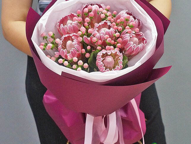 Exotic Bouquet with Protea and Pink Hypericum photo