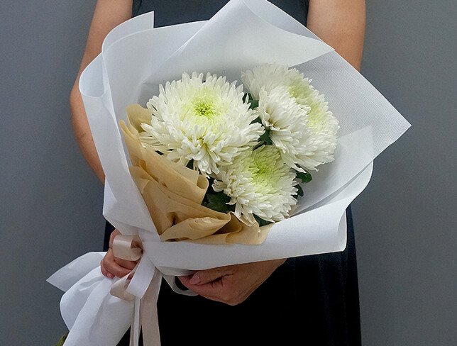 Bouquet of 3 White Ball Chrysanthemums photo