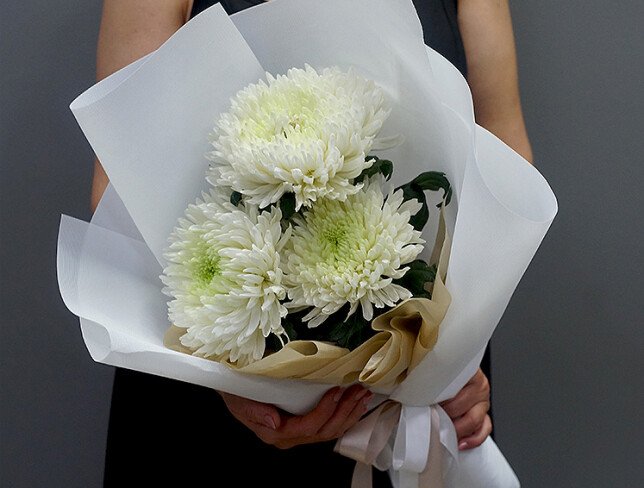 Bouquet of 3 White Ball Chrysanthemums photo