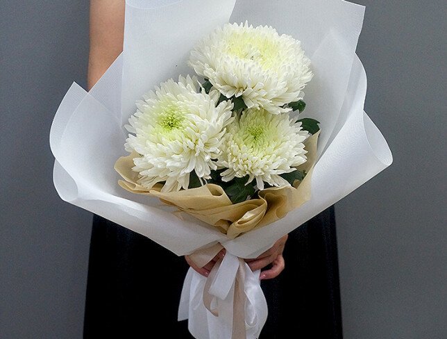 Bouquet of 3 White Ball Chrysanthemums photo