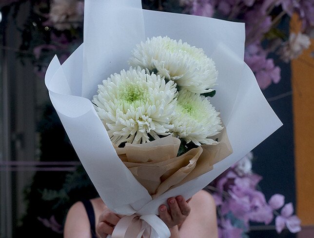 Bouquet of 3 White Ball Chrysanthemums photo