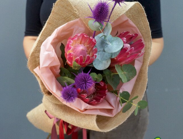 Bouquet with Protea, Eucalyptus, and Dried Flowers photo