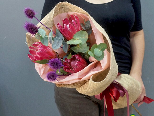 Bouquet with Protea, Eucalyptus, and Dried Flowers photo