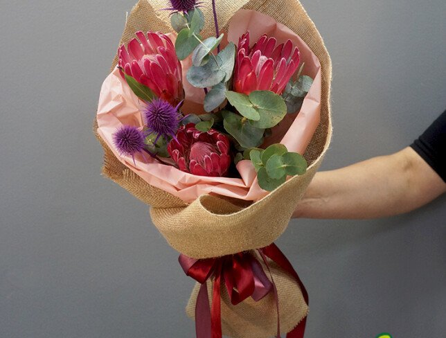 Bouquet with Protea, Eucalyptus, and Dried Flowers photo