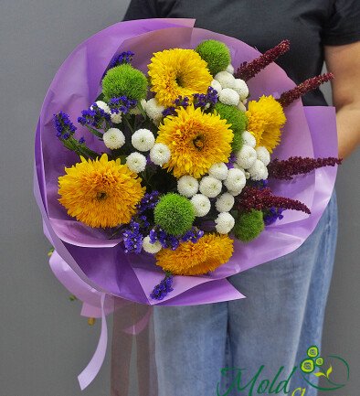 Bouquet of Sunflowers and White Chrysanthemums photo 394x433