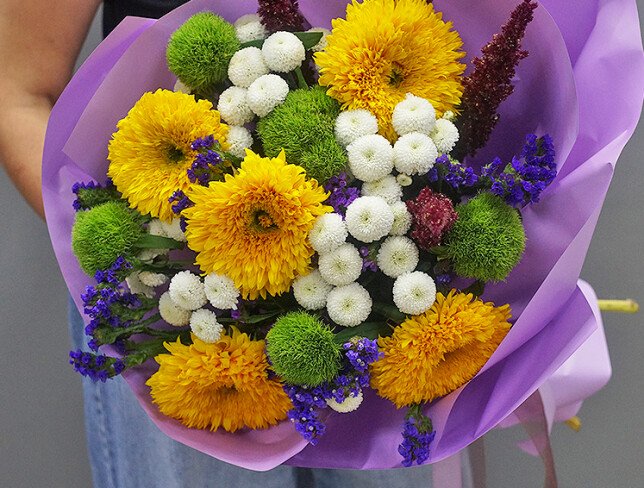 Bouquet of Sunflowers and White Chrysanthemums photo